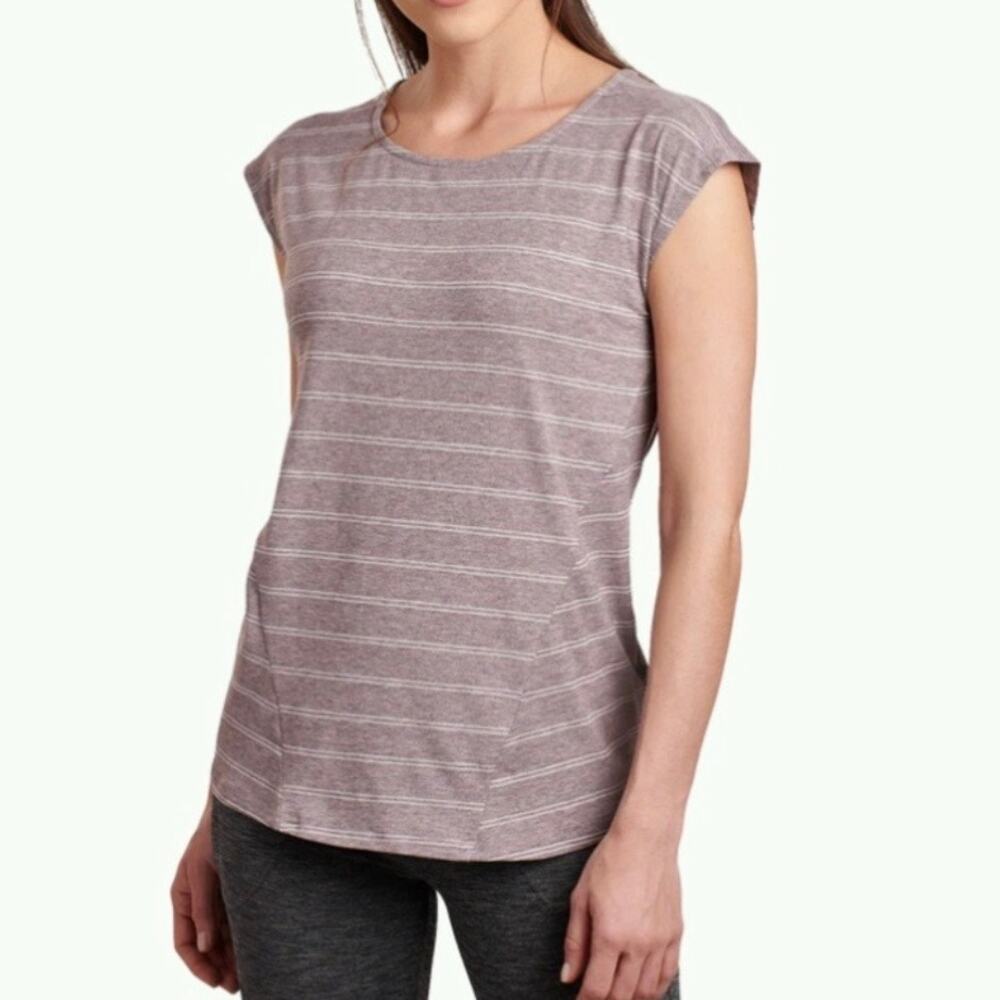 Kuhl Laurel Stripe Ruched Tee Shirt Small Mauve Short Sleeve